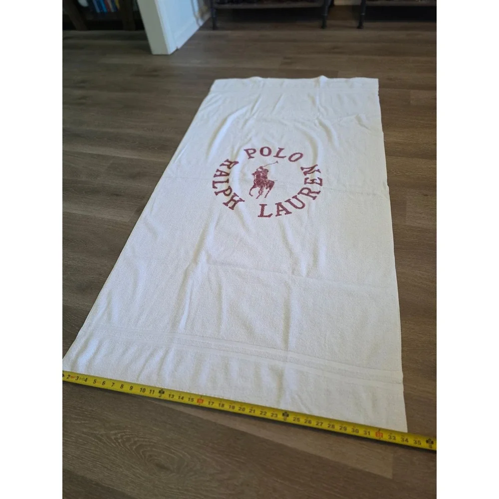 Vintage Polo Ralph Lauren Beach Towel White Red Logo 100% Cotton Made in USA